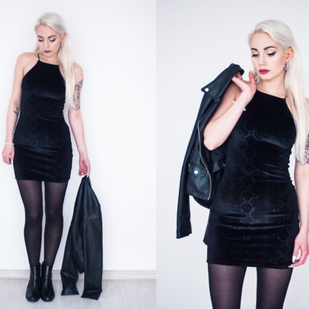 H&M Black Snake Print Bodycon Dress